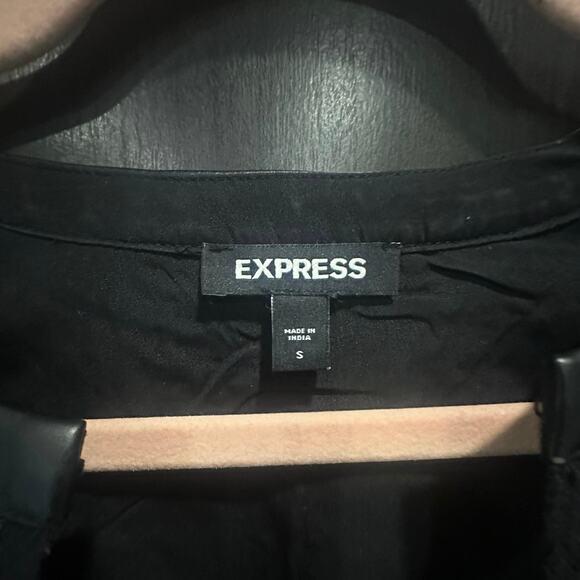 Express Black Lace And Faux Leather Trim Long Sleeve Peplum Top Boho French Chic - Picture 7 of 8